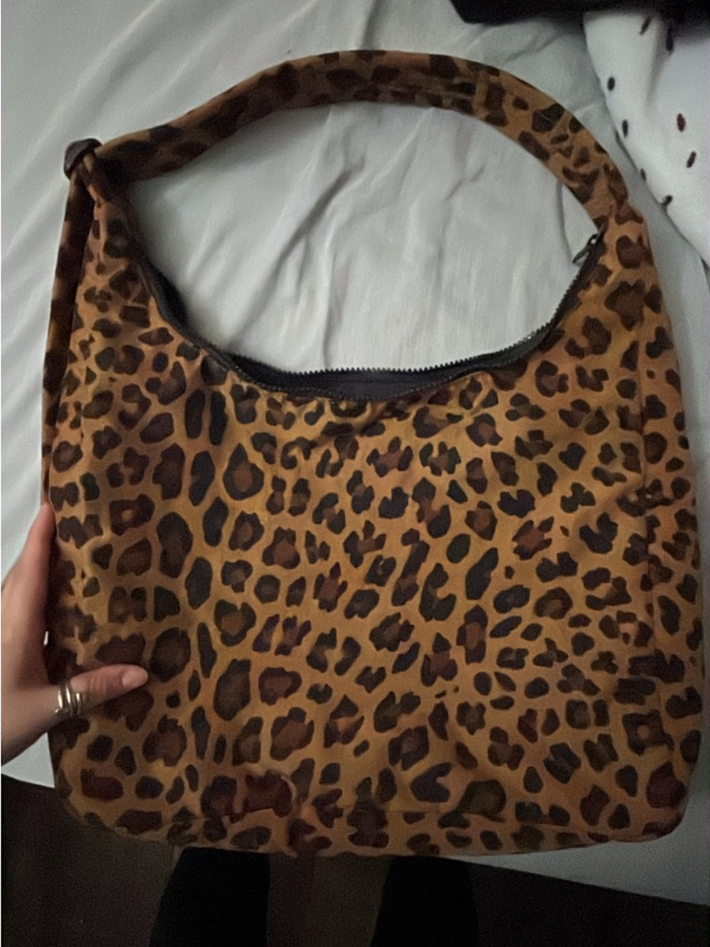 BAGGU Leopard Print Shoulder Bag in Brown and Black